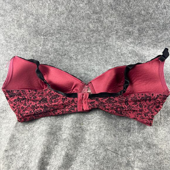 Adrienne Vittadini Dark red black floral bra with black lace trim 38D - Picture 2 of 7